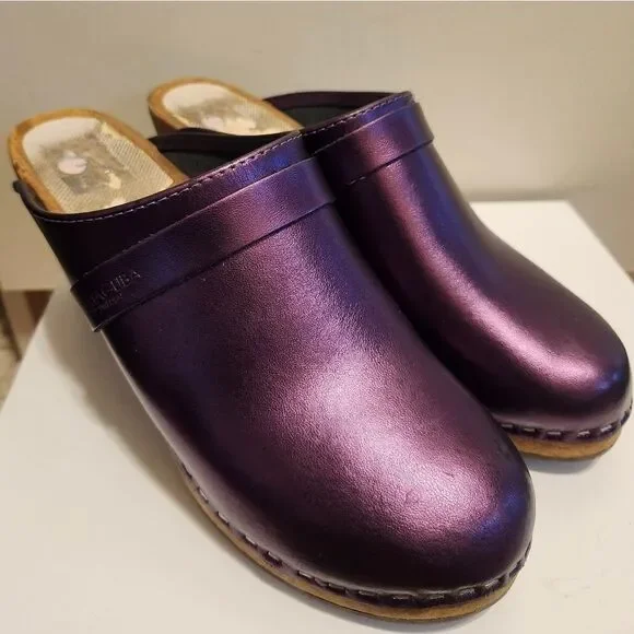 Maguba of Sweden Metallic Purple Leather Wooden Heel Clogs Size 9/40 Ret.$189 - Picture 4 of 12